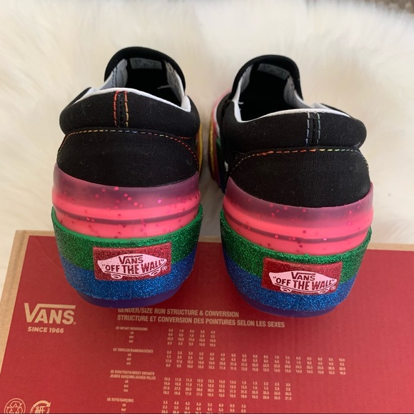 VANS NWT Classic Slip On S Black/Rainbow Glitter - Picture 4 of 9